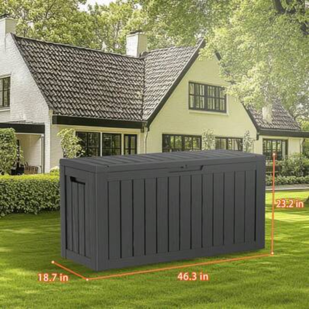 Outdoor Furniture For Pool - 90-galonowy zamykany schowek z żywicy, wodoodporny,